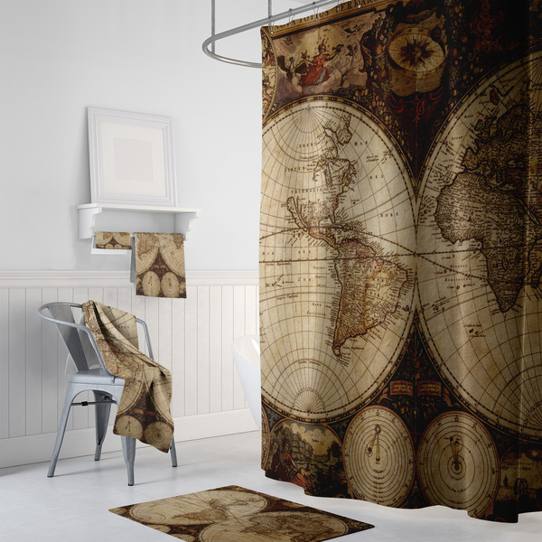 Vintage World Map Bath Towel Sets - 3-piece - In Context