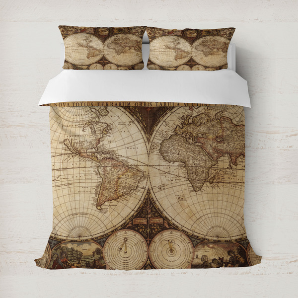 Custom Vintage World Map Duvet Cover Set - Full / Queen