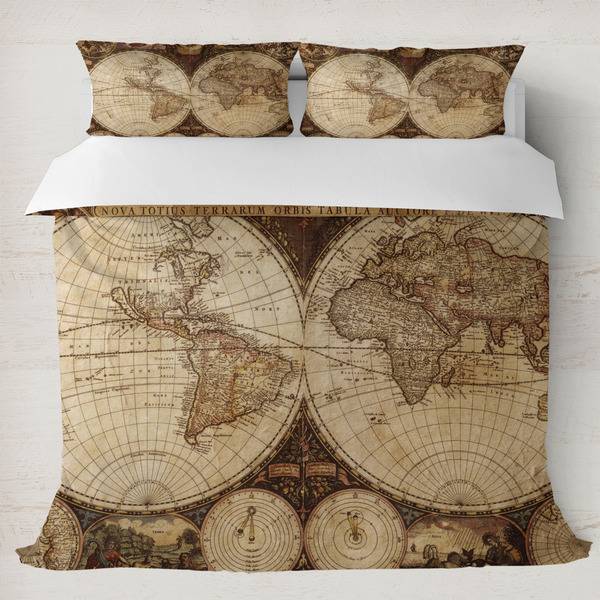 Custom Vintage World Map Duvet Cover Set - King