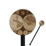Vintage World Map 5.5" Round Plastic Stir Sticks - Black - Single Sided