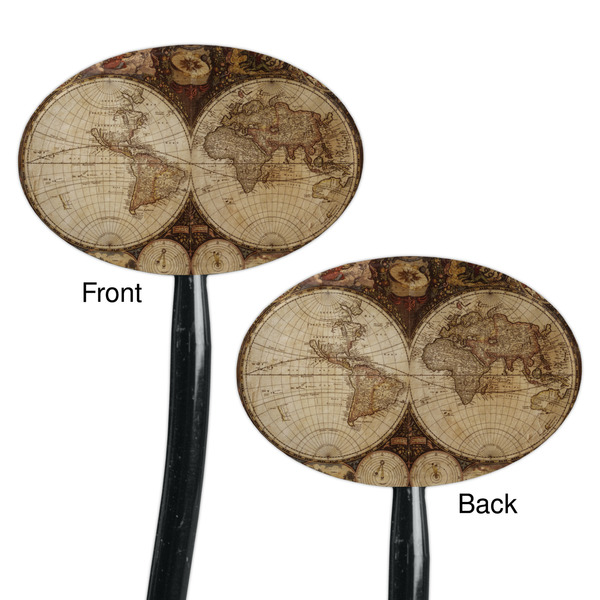 Vintage World Map Black Plastic 7" Stir Stick - Double Sided - Oval - Front & Back