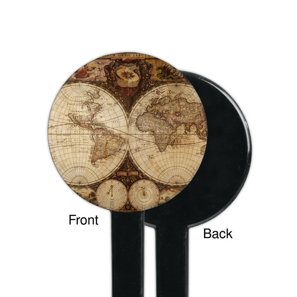 Vintage World Map Black Plastic 7" Stir Stick - Single Sided - Round - Front & Back