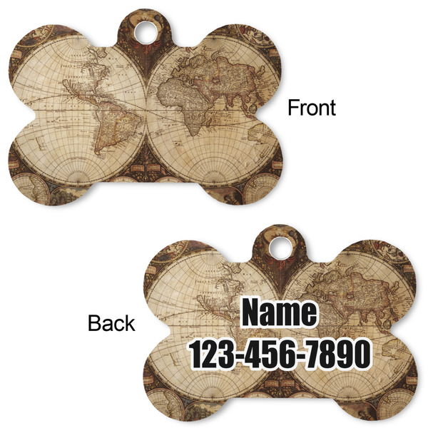Vintage World Map Bone Shaped Dog ID Tag - Large - Approval