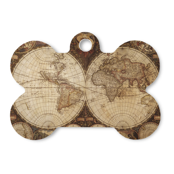 Custom Vintage World Map Bone Shaped Dog ID Tag