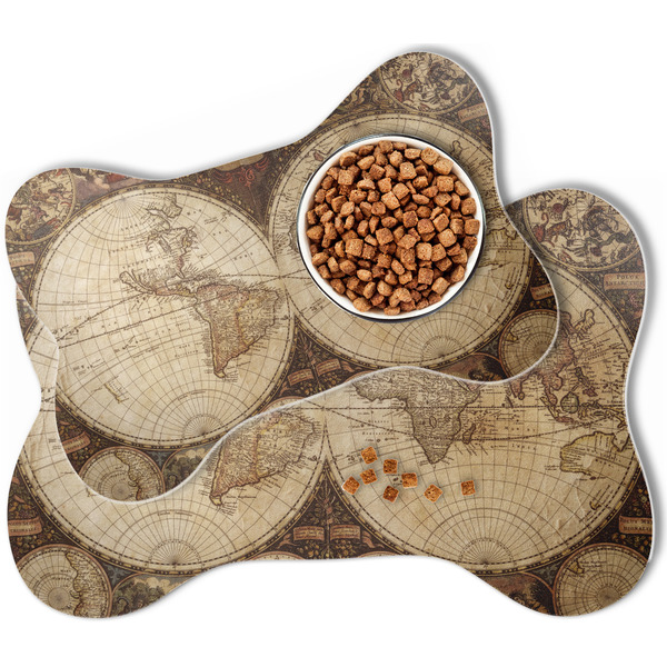 Vintage World Map Bone Shaped Dog Mats - MAIN