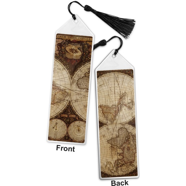 Vintage World Map Bookmark with tassel - Front and Back