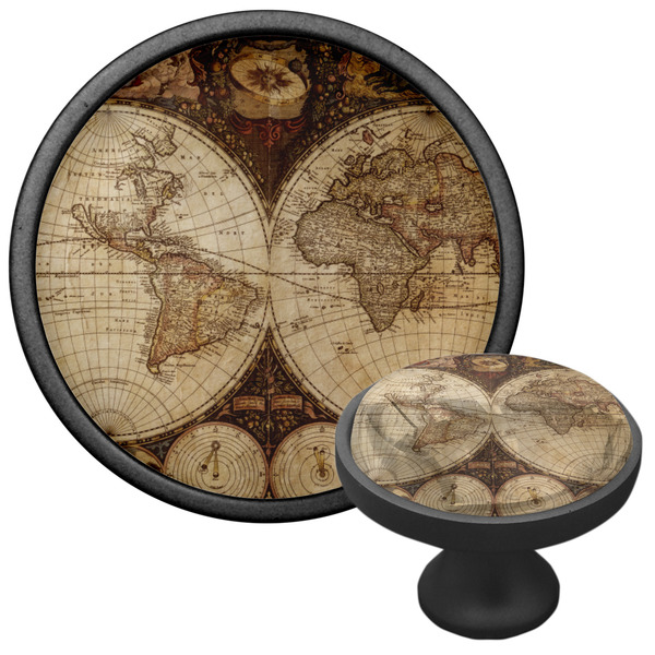 Vintage World Map Cabinet Knob - Black - Multi Angle