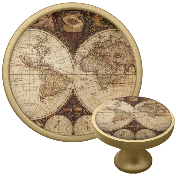 Custom Vintage World Map Cabinet Knob - Gold