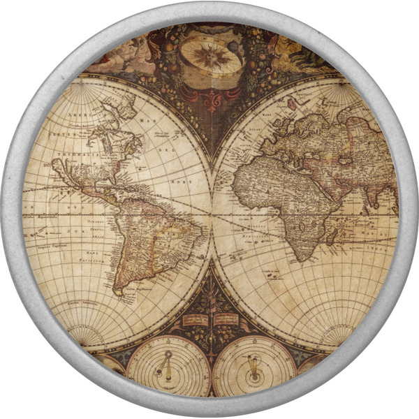 Vintage World Map Cabinet Knob - Nickel - Front