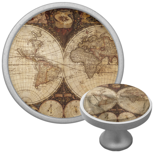 Custom Vintage World Map Cabinet Knob (Silver)