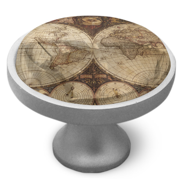 Vintage World Map Cabinet Knob - Nickel - Side