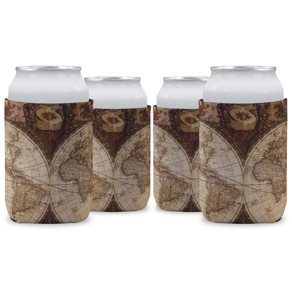 Custom Vintage World Map Can Cooler (12 oz) - Set of 4