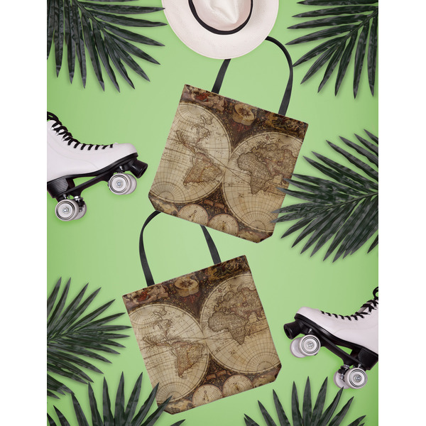 Vintage World Map Canvas Tote Lifestyle Front and Back
