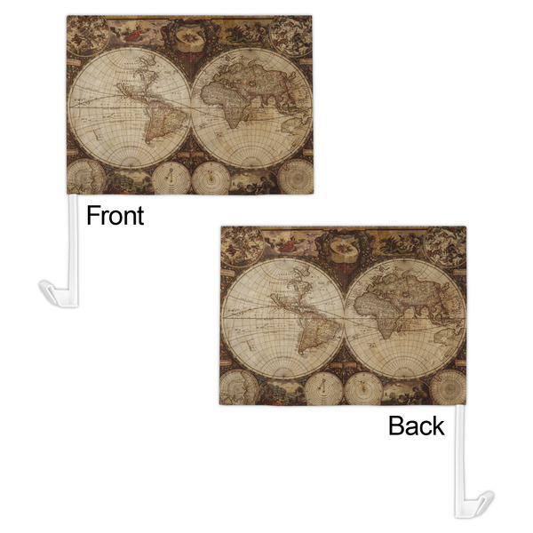 Vintage World Map Car Flag - 11" x 8" - Front & Back View