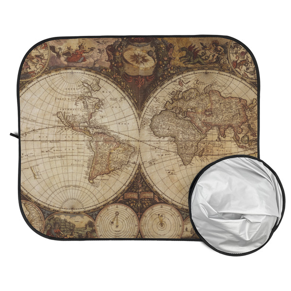 Vintage World Map Car Sun Shades - FOLDED & UNFOLDED