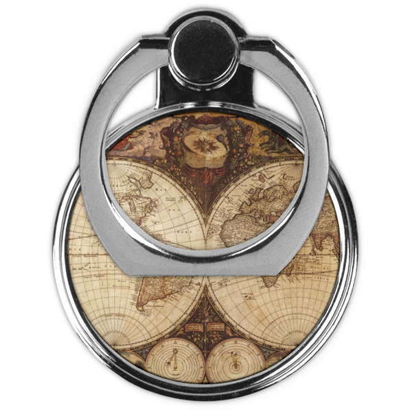 Vintage World Map Cell Phone Ring Stand & Holder - Front (Collapsed)