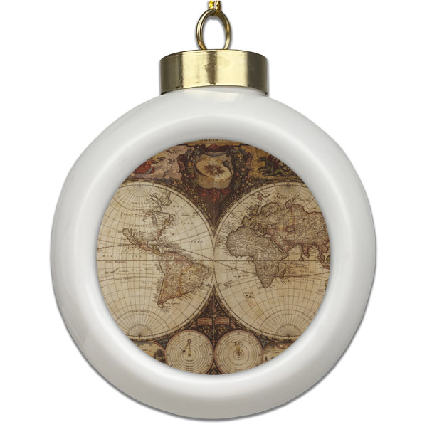 Custom Vintage World Map Ceramic Ball Ornament