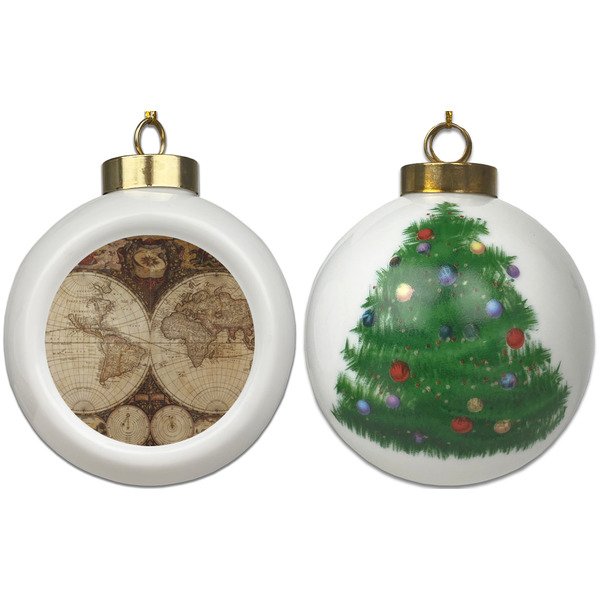 Vintage World Map Ceramic Christmas Ornament - X-Mas Tree (APPROVAL)