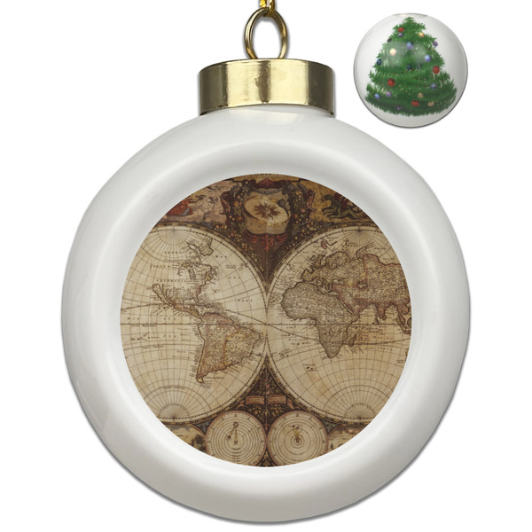 Custom Vintage World Map Ceramic Ball Ornament - Christmas Tree