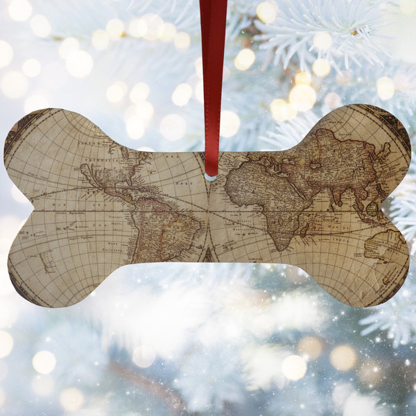 Custom Vintage World Map Ceramic Dog Ornament