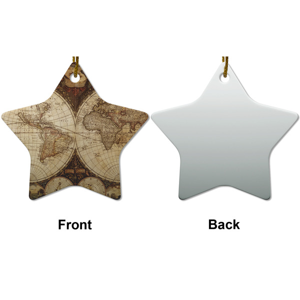 Vintage World Map Ceramic Flat Ornament - Star Front & Back (APPROVAL)