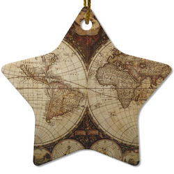 Vintage World Map Star Ceramic Ornament