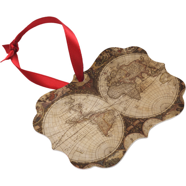 Vintage World Map Christmas Ornament (Angle View)