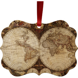 Vintage World Map Metal Frame Ornament - Double Sided