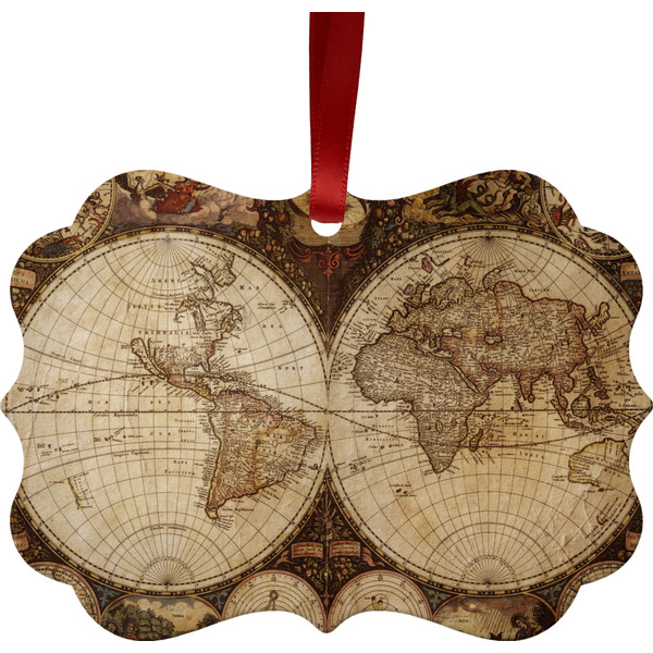 Custom Vintage World Map Metal Frame Ornament - Double Sided