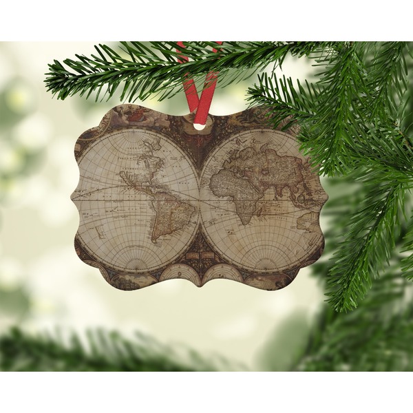 Vintage World Map Christmas Ornament (On Tree)
