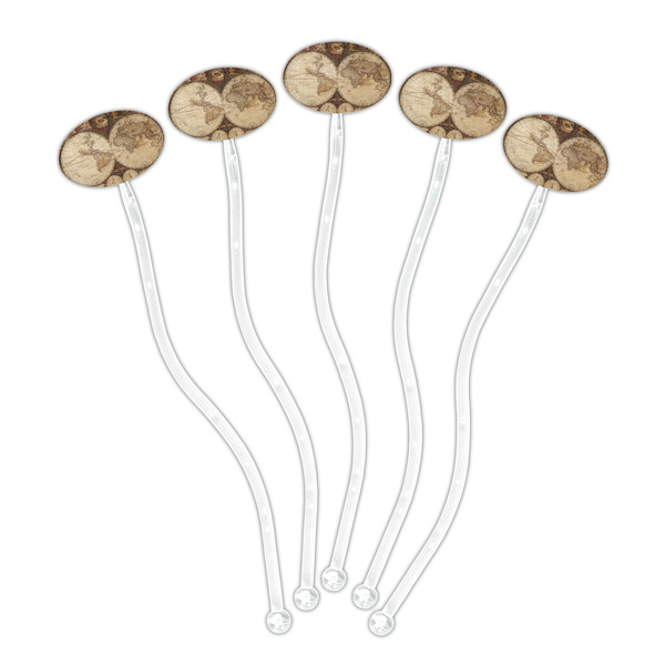 Vintage World Map Clear Plastic 7" Stir Stick - Oval - Fan