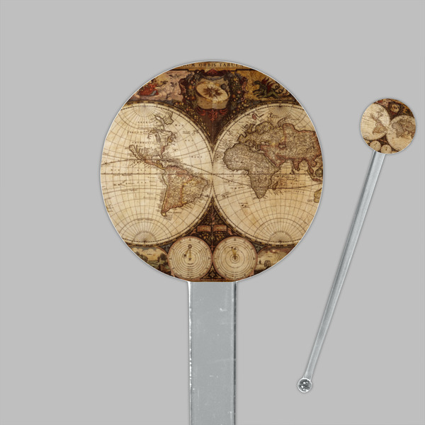 Vintage World Map Clear Plastic 7" Stir Stick - Round - Closeup