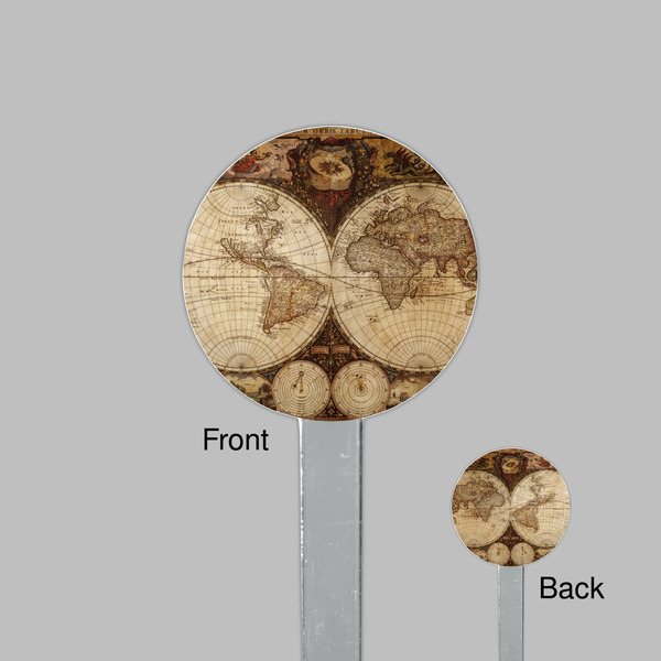 Vintage World Map Clear Plastic 7" Stir Stick - Round - Front & Back