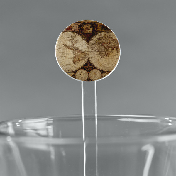 Custom Vintage World Map 7" Round Plastic Stir Sticks - Clear