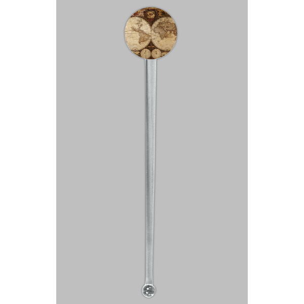 Vintage World Map Clear Plastic 7" Stir Stick - Round - Single Stick