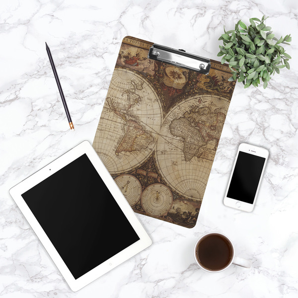 Vintage World Map Clipboard - Lifestyle Photo