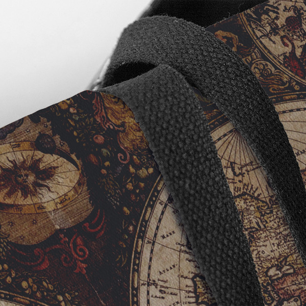 Vintage World Map Closeup of Tote w/Black Handles