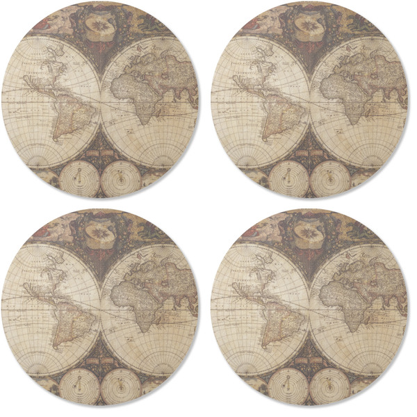 Vintage World Map Coaster Round Rubber Back - Apvl