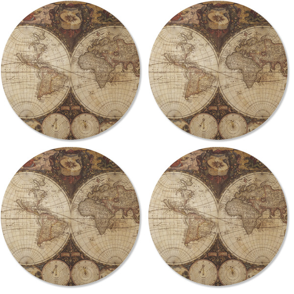 Vintage World Map Coaster Round Rubber Back - Apvl