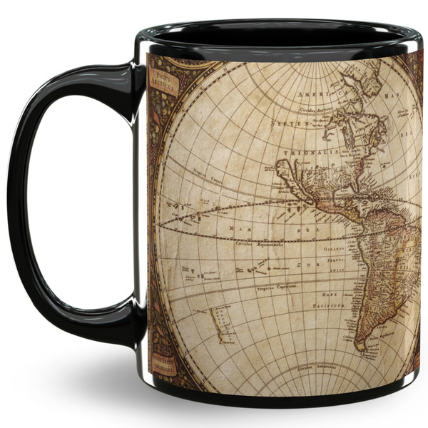 Custom Vintage World Map 11 Oz Coffee Mug - Black