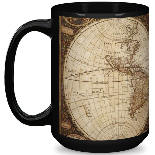 Custom Vintage World Map 15 Oz Coffee Mug - Black