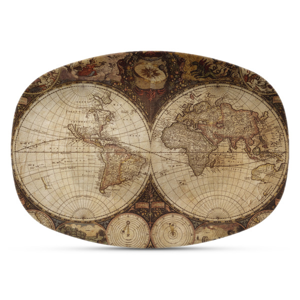 Custom Vintage World Map Plastic Platter - Microwave & Oven Safe Composite Polymer