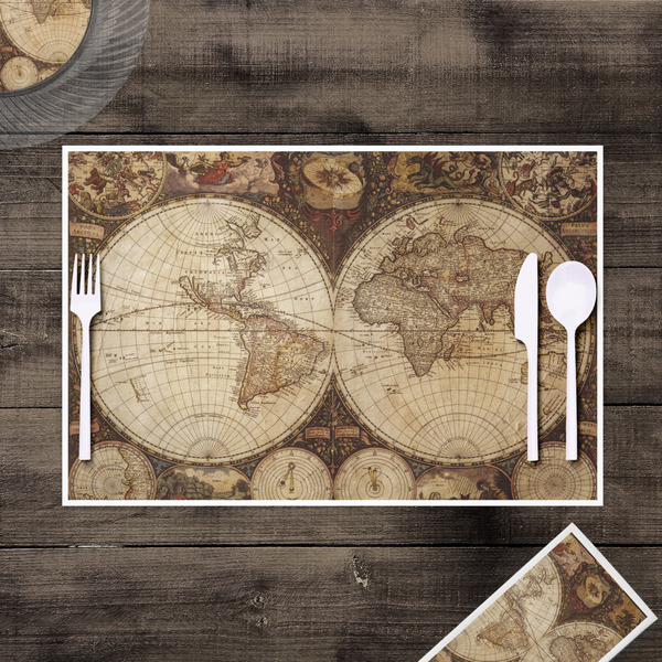 Vintage World Map Disposable Paper Placemat - In Context