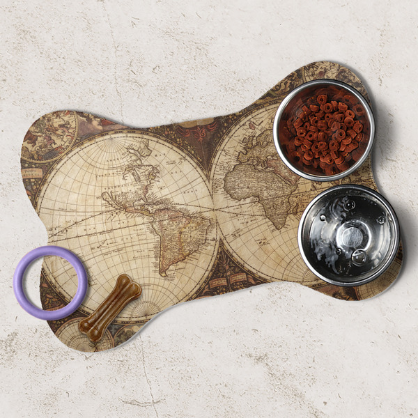 Vintage World Map Dog Bone Shaped Mat Lifestyle