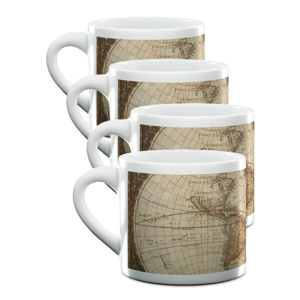 Custom Vintage World Map Double Shot Espresso Cups - Set of 4