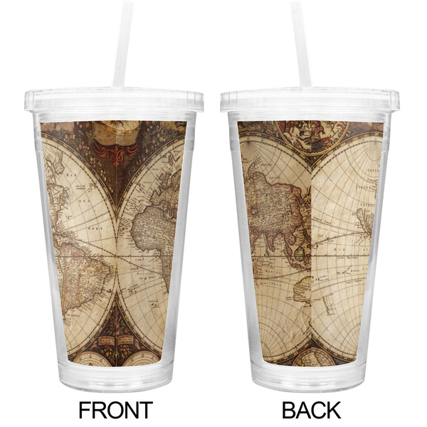 Vintage World Map Double Wall Tumbler with Straw - Approval