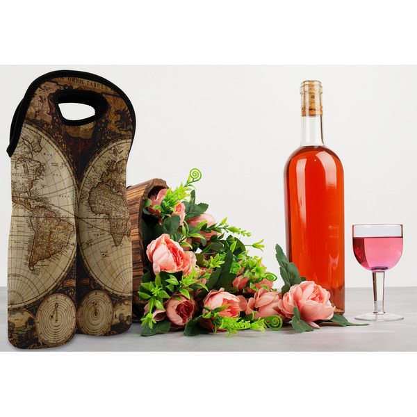 Vintage World Map Double Wine Tote - LIFESTYLE (new)