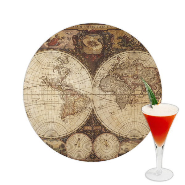 Custom Vintage World Map Printed Drink Topper -  2.5"
