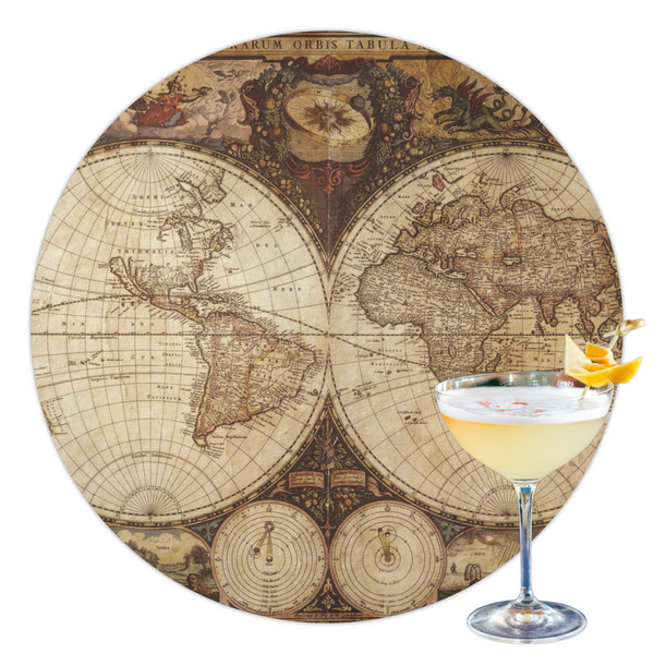 Custom Vintage World Map Printed Drink Topper - 3.5"