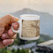 Vintage World Map Espresso Cup - 3oz LIFESTYLE (new hand)